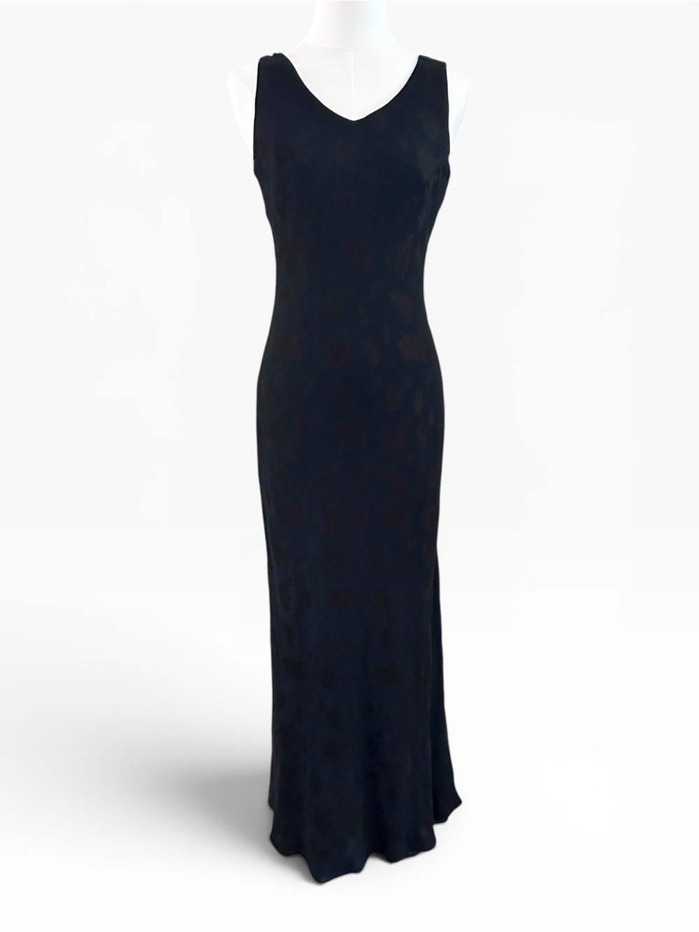 Vintage Ann Taylor Black Maxi Dress V-Neck Fitted Floral Jacquard Size 2